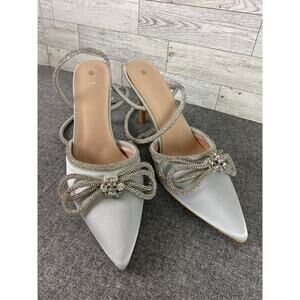 DESTINY RHINESTONE HEELS Silver Closed Toe Strappy Ankle Pumps Women 9